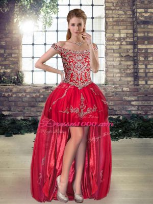 Floor Length Three Pieces Sleeveless Red 15 Quinceanera Dress Lace Up