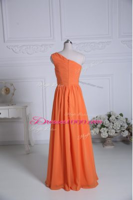 Orange Empire One Shoulder Sleeveless Chiffon Floor Length Zipper Ruching Wedding Party Dress