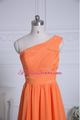 Orange Empire One Shoulder Sleeveless Chiffon Floor Length Zipper Ruching Wedding Party Dress