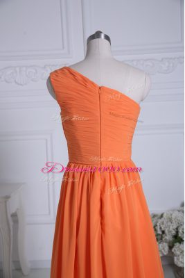 Orange Empire One Shoulder Sleeveless Chiffon Floor Length Zipper Ruching Wedding Party Dress