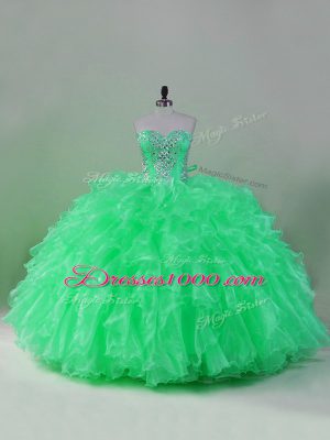 Best Green Lace Up Vestidos de Quinceanera Beading and Ruffles Sleeveless Floor Length