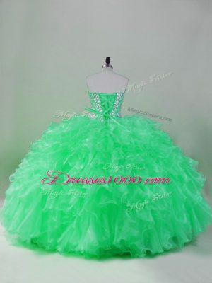 Best Green Lace Up Vestidos de Quinceanera Beading and Ruffles Sleeveless Floor Length