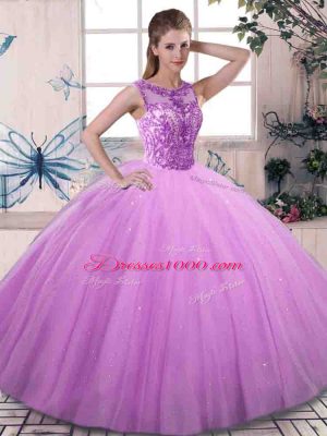 Customized Lilac Sleeveless Floor Length Beading Lace Up 15th Birthday Dress