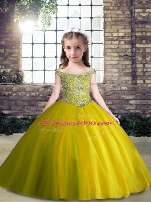 Olive Green Sleeveless Tulle Lace Up Pageant Gowns For Girls for Party and Wedding Party