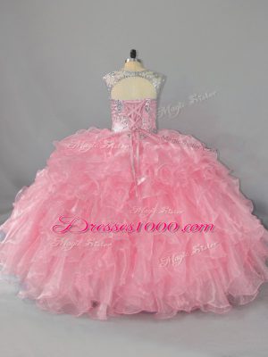 Customized Ball Gowns Ball Gown Prom Dress Pink Scoop Organza Sleeveless Floor Length Lace Up