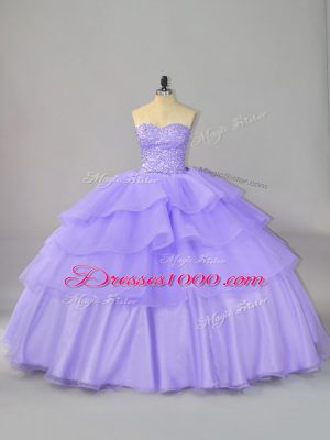Lavender Sleeveless Beading and Ruffled Layers Quinceanera Dress