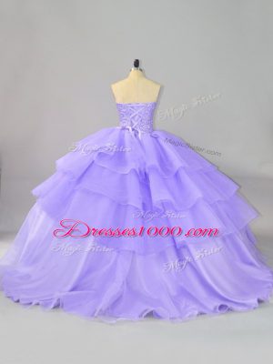 Lavender Sleeveless Beading and Ruffled Layers Quinceanera Dress