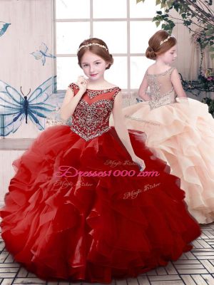 Red Sleeveless Floor Length Beading and Ruffles Zipper Quinceanera Gown