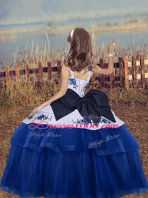 Straps Sleeveless Little Girls Pageant Gowns Floor Length Embroidery Teal Tulle