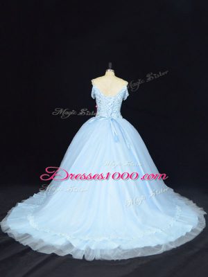 Cheap Blue Sleeveless Beading Lace Up Quinceanera Dresses