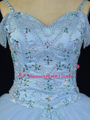 Cheap Blue Sleeveless Beading Lace Up Quinceanera Dresses