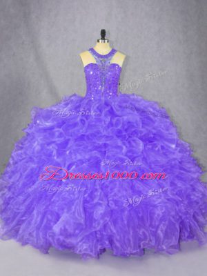 Purple Zipper Sweet 16 Dress Beading Sleeveless Floor Length