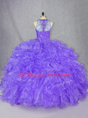 Purple Zipper Sweet 16 Dress Beading Sleeveless Floor Length