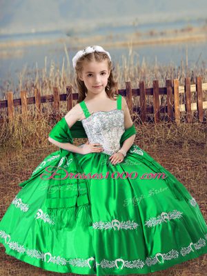 Excellent Green Ball Gowns Straps Sleeveless Satin Floor Length Lace Up Beading and Embroidery Casual Dresses