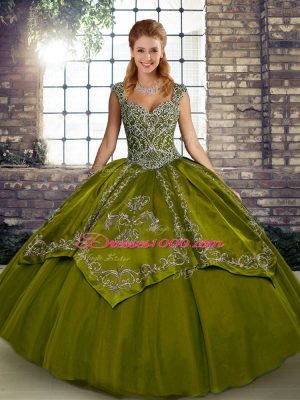 New Arrival Olive Green Lace Up Vestidos de Quinceanera Beading and Embroidery Sleeveless Floor Length