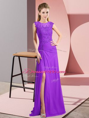 Floor Length Zipper Homecoming Dress Purple for Prom and Party with Beading and Lace