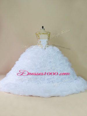 White Ball Gowns Beading and Pick Ups Quinceanera Dresses Lace Up Organza Sleeveless