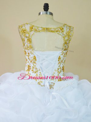 White Ball Gowns Beading and Pick Ups Quinceanera Dresses Lace Up Organza Sleeveless