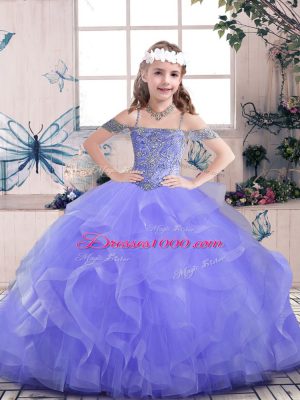 Tulle Sleeveless Floor Length Child Pageant Dress and Beading and Ruffles