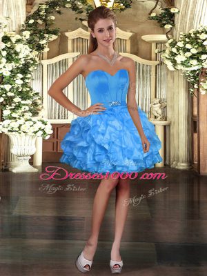 Dazzling Blue Sleeveless Mini Length Ruffles Lace Up Teens Party Dress