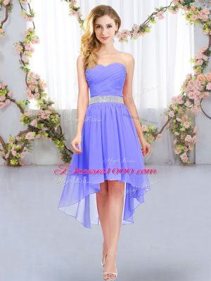Modest High Low Lavender Bridesmaid Gown Sweetheart Sleeveless Lace Up