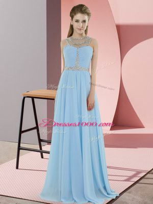 Glamorous Empire Evening Dress Light Blue Scoop Chiffon Sleeveless Floor Length Zipper