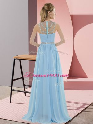 Glamorous Empire Evening Dress Light Blue Scoop Chiffon Sleeveless Floor Length Zipper