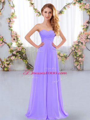 Chic Ruching Damas Dress Lavender Lace Up Sleeveless Floor Length
