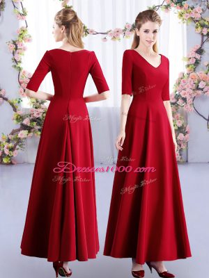 Clearance Wine Red Half Sleeves Ruching Ankle Length Quinceanera Dama Dress
