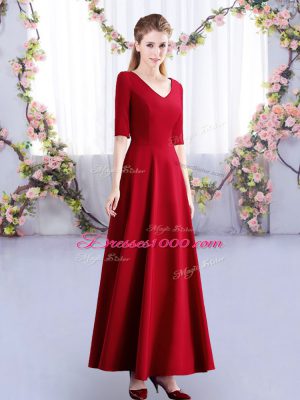 Clearance Wine Red Half Sleeves Ruching Ankle Length Quinceanera Dama Dress