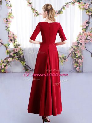 Clearance Wine Red Half Sleeves Ruching Ankle Length Quinceanera Dama Dress