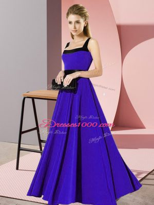 Custom Fit Blue Empire Square Sleeveless Chiffon Floor Length Zipper Belt Bridesmaid Dresses