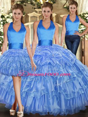 Gorgeous Baby Blue Lace Up Quinceanera Dresses Ruffles and Pick Ups Sleeveless Floor Length