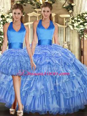 Gorgeous Baby Blue Lace Up Quinceanera Dresses Ruffles and Pick Ups Sleeveless Floor Length