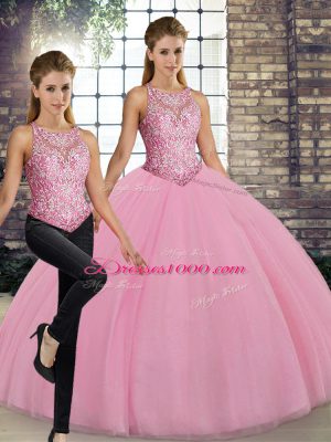 Deluxe Sleeveless Lace Up Floor Length Embroidery Sweet 16 Dresses