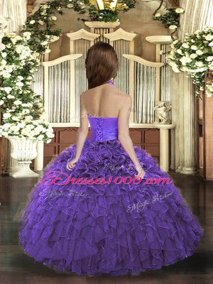 Fashion Halter Top Sleeveless Organza Girls Pageant Dresses Ruffles Lace Up