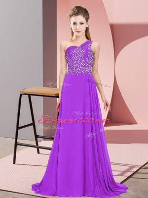 Dynamic One Shoulder Sleeveless Chiffon Dress for Prom Beading Side Zipper