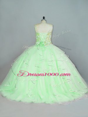 Apple Green Lace Up Quinceanera Gowns Beading and Ruffles Sleeveless Floor Length