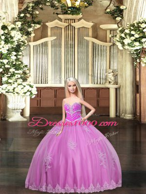 Beading and Appliques Sweet 16 Dress Lilac Lace Up Sleeveless Floor Length