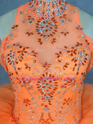 Orange Quinceanera Gown Sweet 16 and Quinceanera with Beading and Ruffles High-neck Sleeveless Lace Up