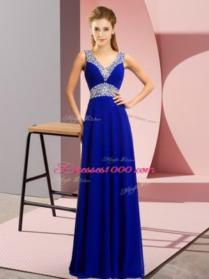 Unique Beading Runway Inspired Dress Blue Lace Up Sleeveless Floor Length