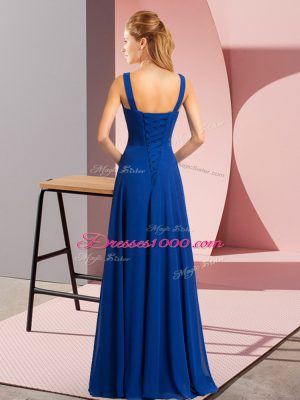 Unique Beading Runway Inspired Dress Blue Lace Up Sleeveless Floor Length