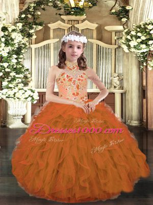 Cheap Appliques and Ruffles Glitz Pageant Dress Orange Lace Up Sleeveless Floor Length