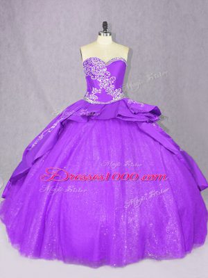 Tulle Sweetheart Sleeveless Court Train Lace Up Beading Quinceanera Dress in Purple