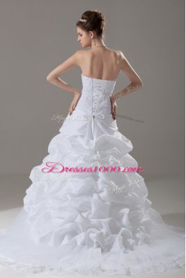 Hot Sale Lace Up Wedding Gown White for Wedding Party with Lace and Pick Ups Brush Train