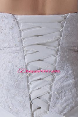 Hot Sale Lace Up Wedding Gown White for Wedding Party with Lace and Pick Ups Brush Train