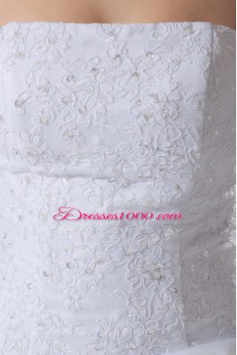 Hot Sale Lace Up Wedding Gown White for Wedding Party with Lace and Pick Ups Brush Train