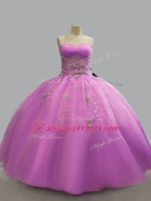 Sleeveless Organza Floor Length Lace Up Vestidos de Quinceanera in Lilac with Beading