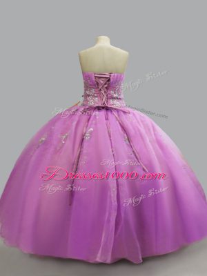 Sleeveless Organza Floor Length Lace Up Vestidos de Quinceanera in Lilac with Beading