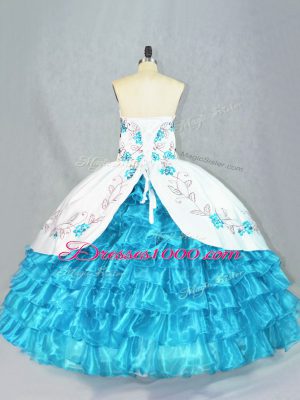 Beautiful Baby Blue Lace Up Sweetheart Embroidery and Ruffled Layers Sweet 16 Quinceanera Dress Organza Sleeveless